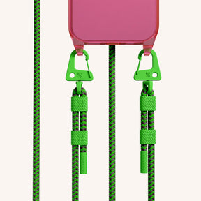 Phone Necklace with Carabiner Rope in Cyber Pink Clear + Acid