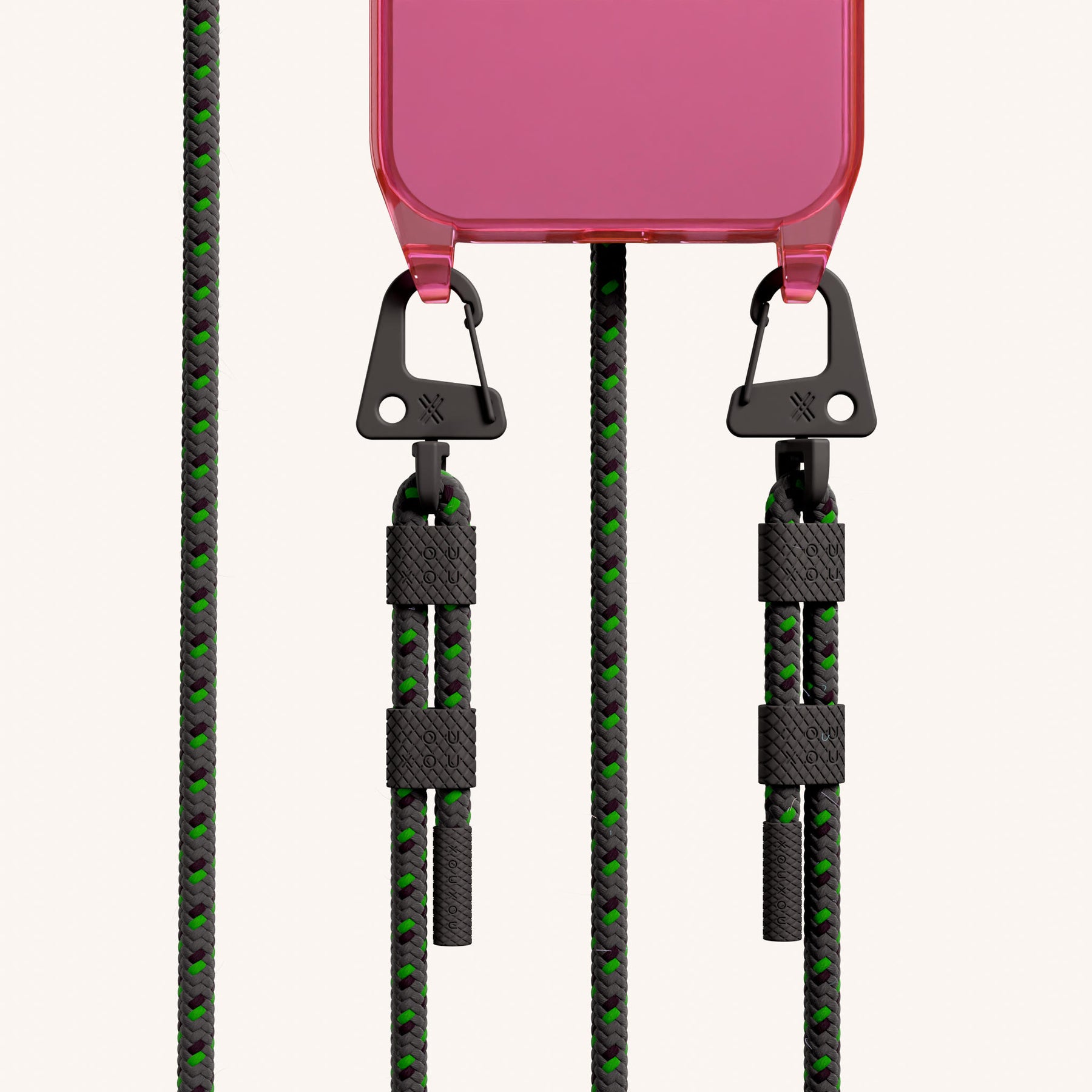 Phone Necklace with Carabiner Rope in Cyber Pink Clear + Ash