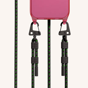 Phone Necklace with Carabiner Rope in Cyber Pink Clear + Ash