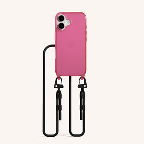 Phone Necklace with Carabiner Rope in Cyber Pink Clear + Black