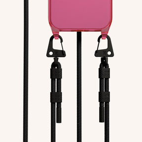 Phone Necklace with Carabiner Rope in Cyber Pink Clear + Black