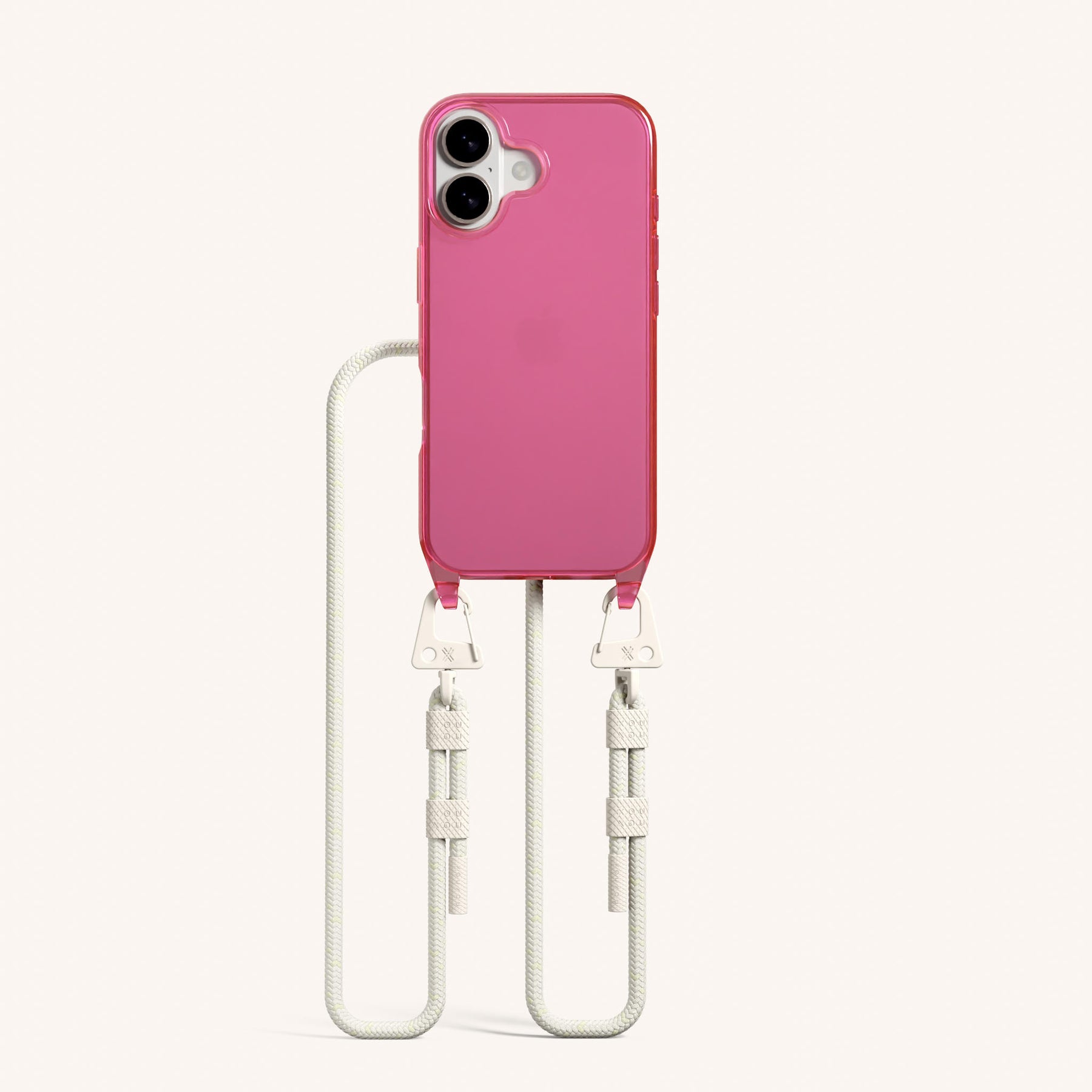 Phone Necklace with Carabiner Rope in Cyber Pink Clear + Chalk