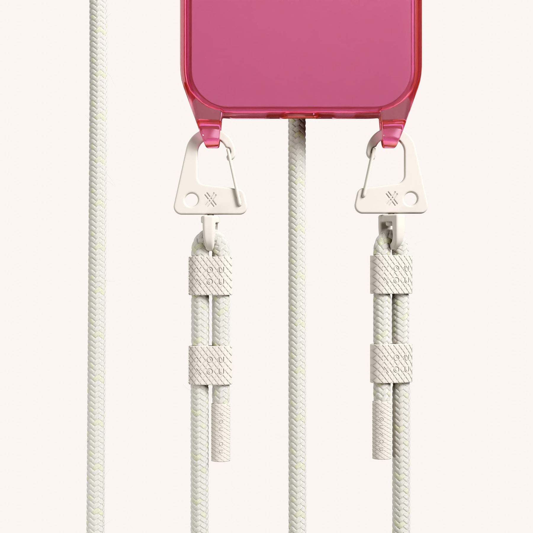 Phone Necklace with Carabiner Rope in Cyber Pink Clear + Chalk