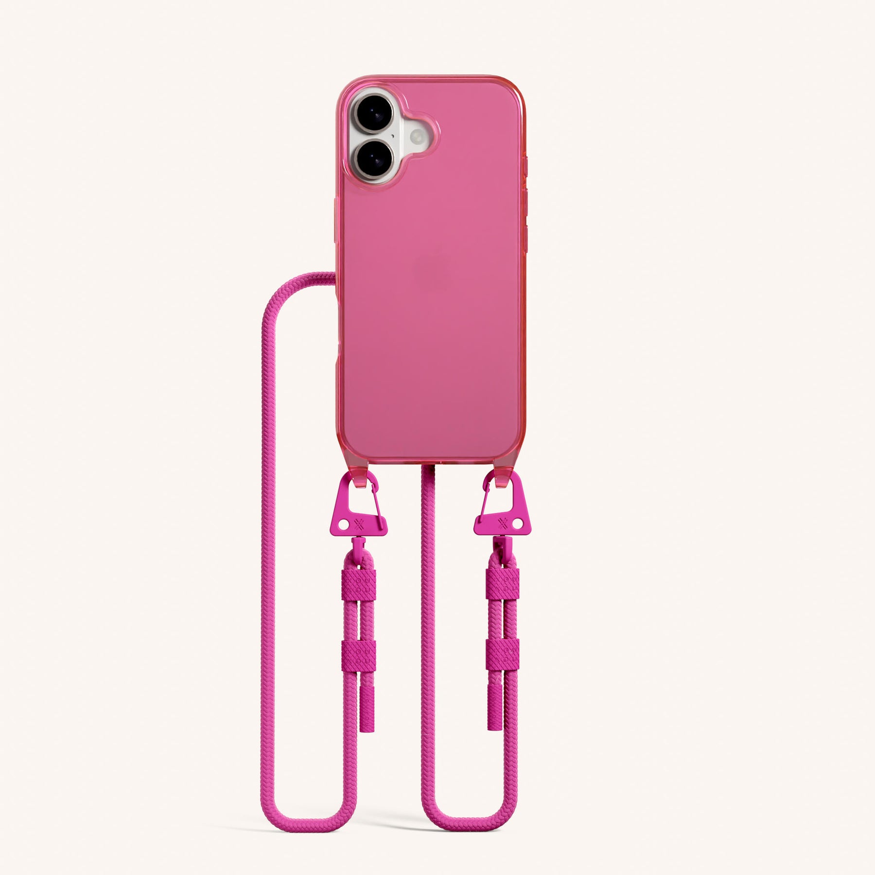 Phone Necklace with Carabiner Rope in Cyber Pink Clear + Power Pink