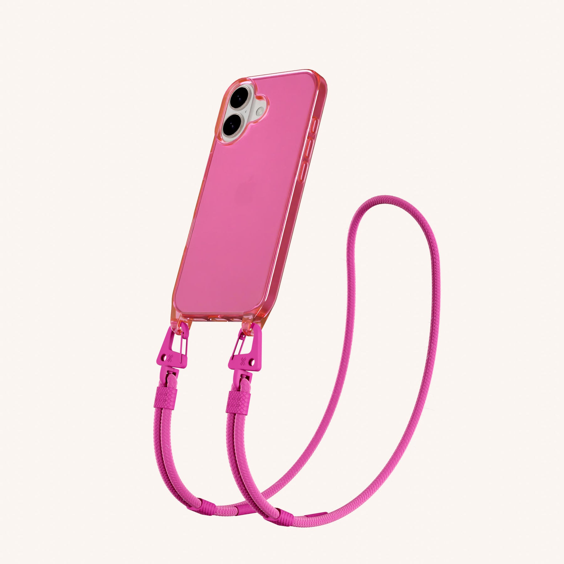 Phone Necklace with Carabiner Rope in Cyber Pink Clear + Power Pink