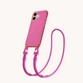 Phone Necklace with Carabiner Rope in Cyber Pink Clear + Power Pink
