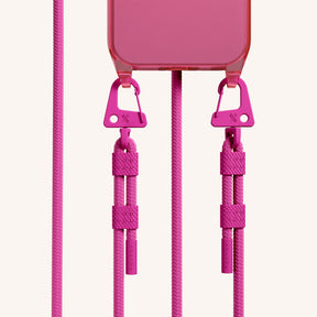 Phone Necklace with Carabiner Rope in Cyber Pink Clear + Power Pink