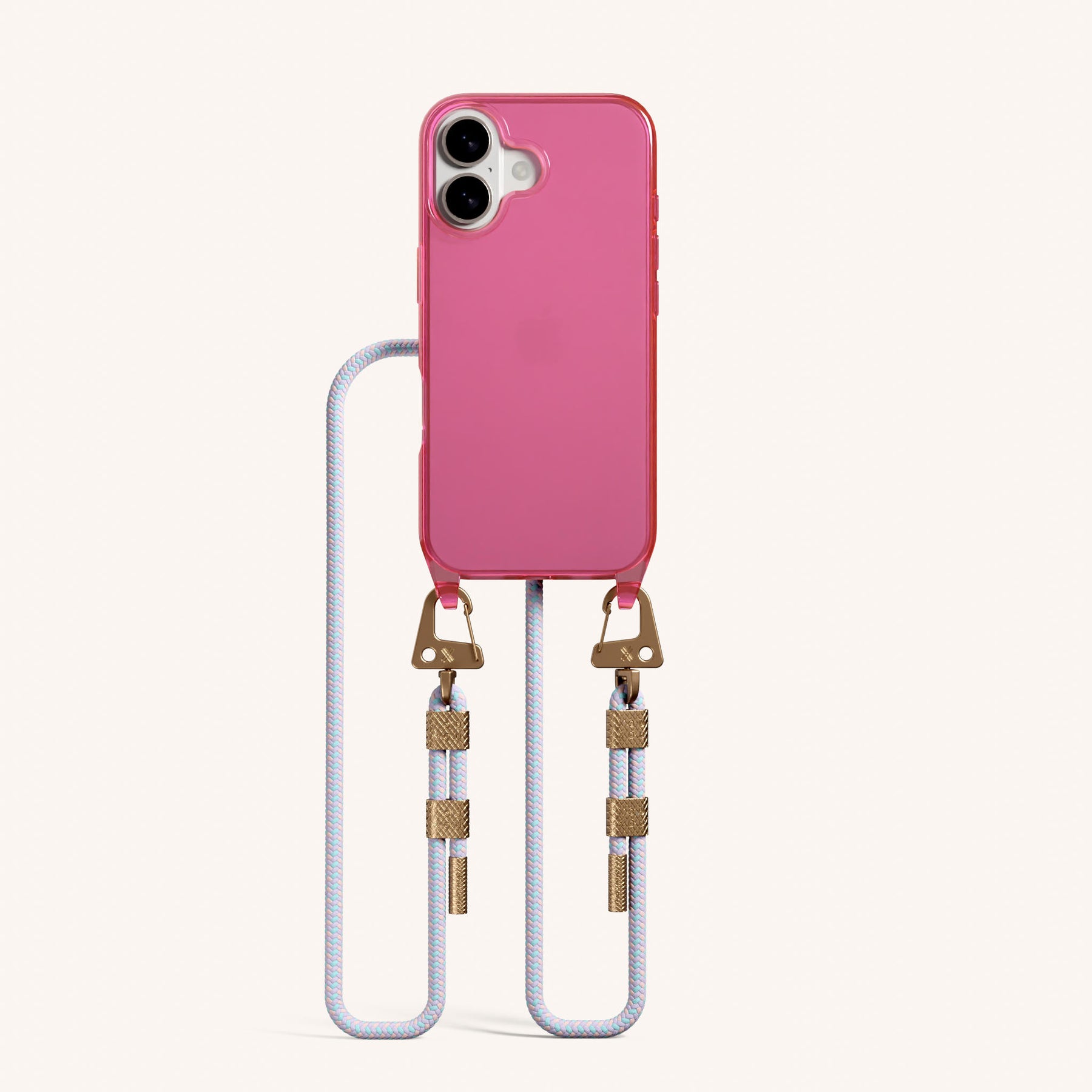 Phone Necklace with Carabiner Rope in Cyber Pink Clear + Vibrant Pastel