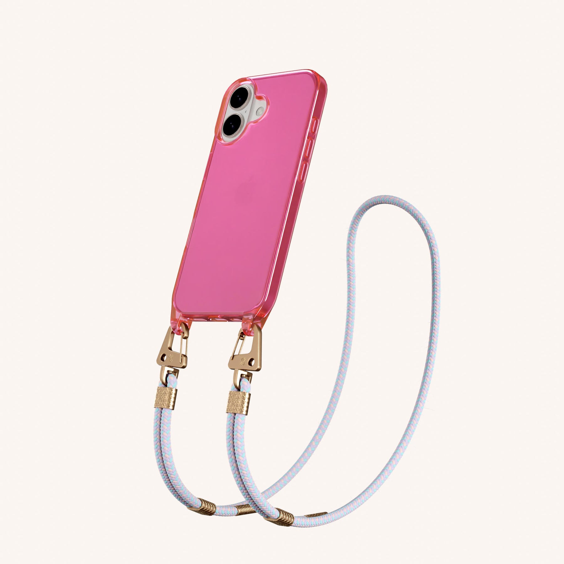 Phone Necklace with Carabiner Rope in Cyber Pink Clear + Vibrant Pastel