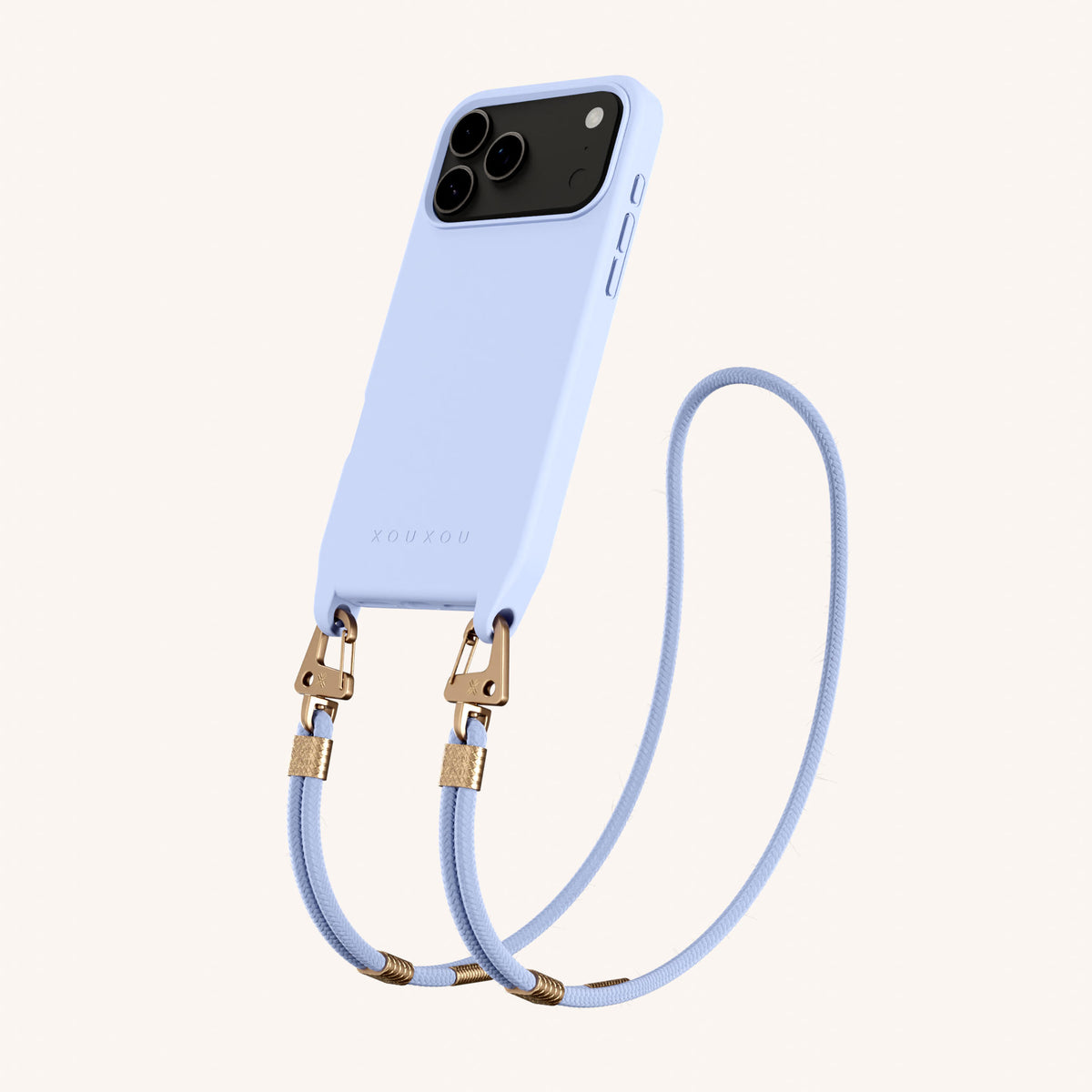 Phone Necklace with Carabiner Rope for iPhone 18 Pro Max with MagSafe in Baby Blue Perspective View | XOUXOU #phone model_iphone 18 pro max