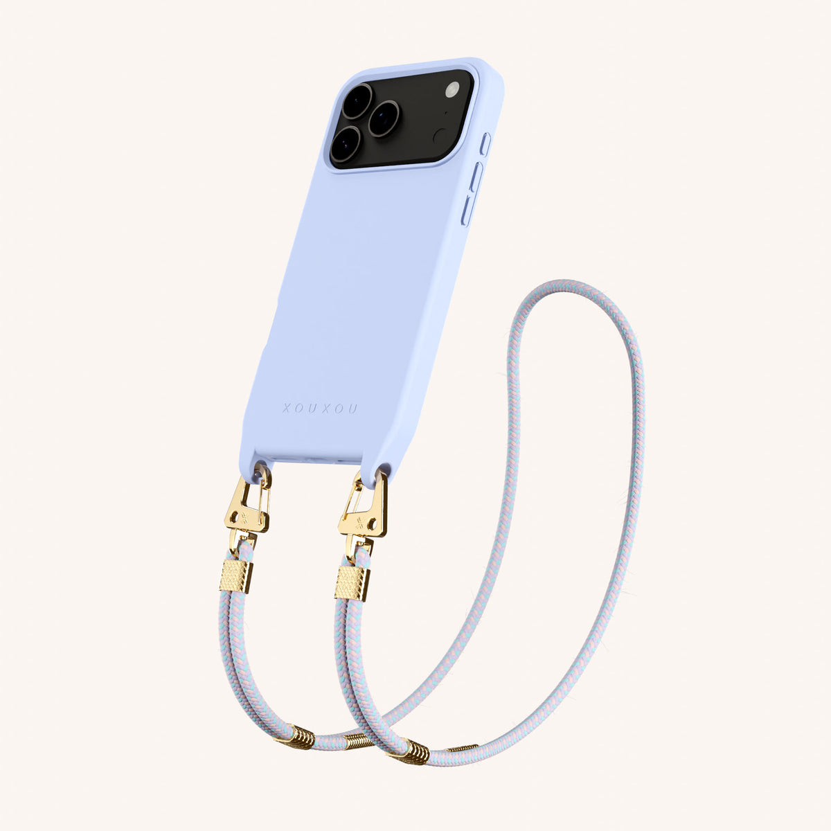 Phone Necklace with Carabiner Rope for iPhone 18 Pro Max with MagSafe in Baby Blue + Vibrant Pastel Perspective View | XOUXOU #phone model_iphone 18 pro max