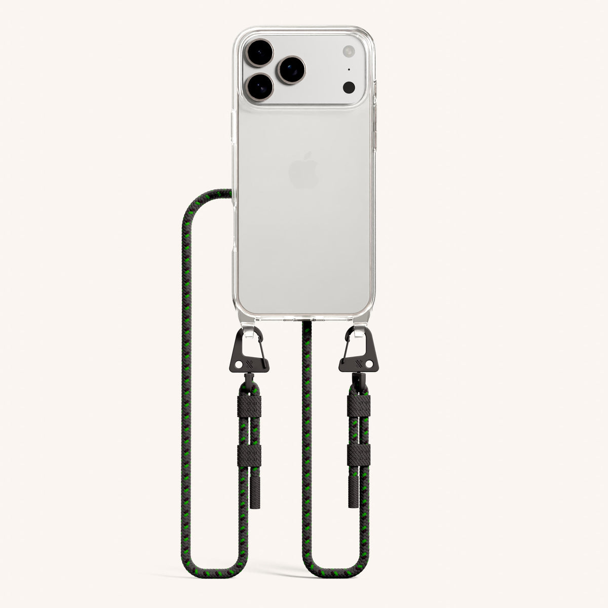 Phone Necklace with Carabiner Rope for iPhone 18 Pro Max without MagSafe in Clear + Ash Total View | XOUXOU #phone model_iphone 18 pro max