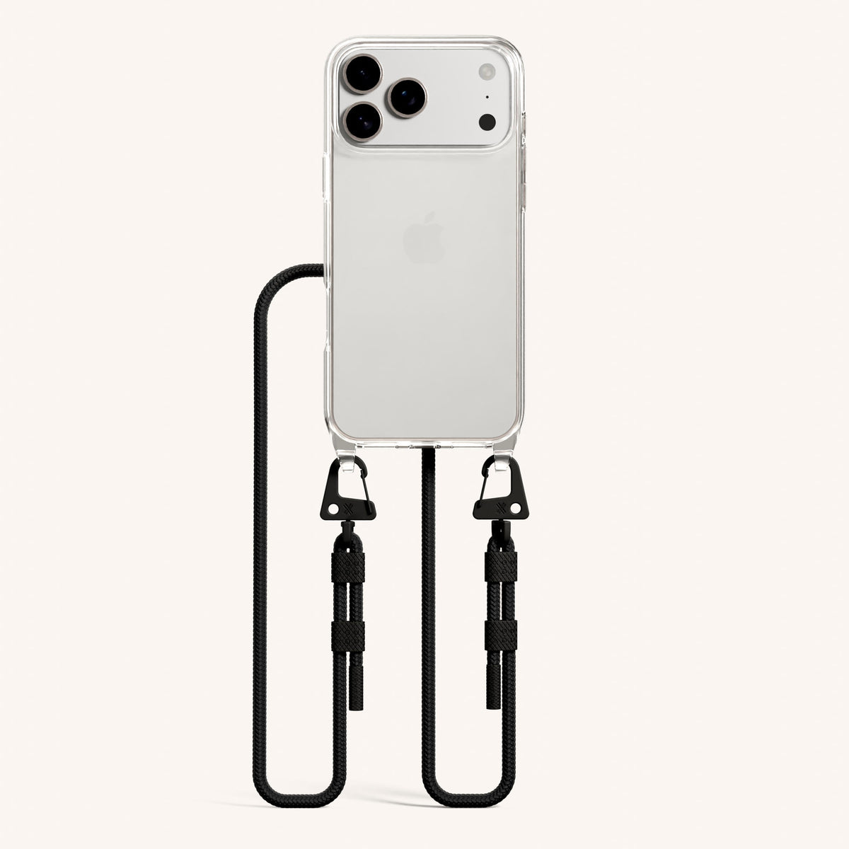 Phone Necklace with Carabiner Rope for iPhone 18 Pro Max without MagSafe in Clear + Black Total View | XOUXOU #phone model_iphone 18 pro max