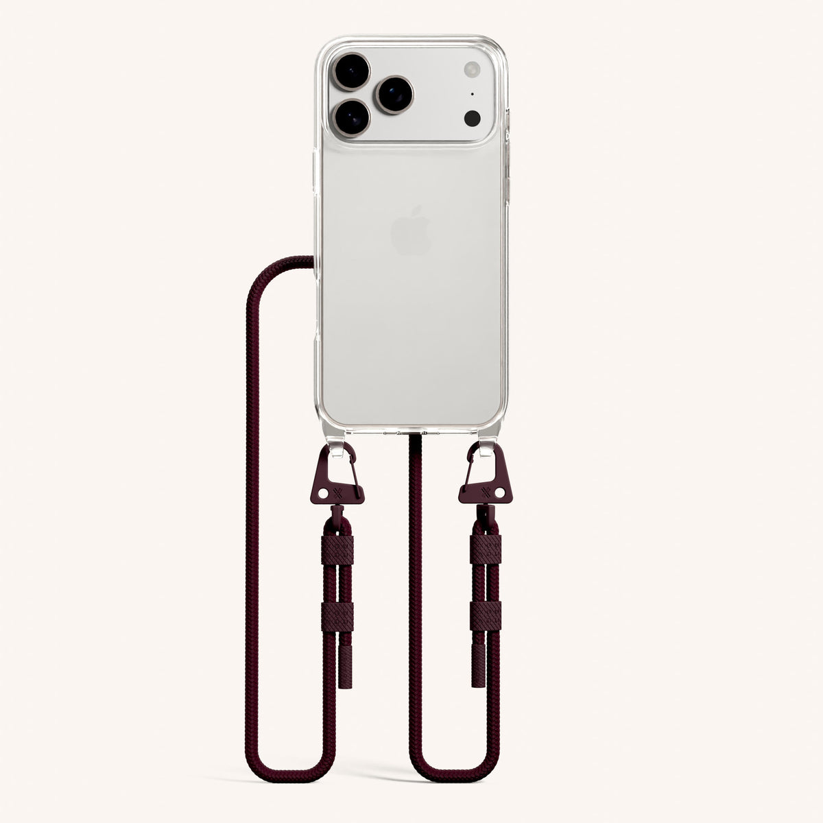 Phone Necklace with Carabiner Rope for iPhone 18 Pro Max without MagSafe in Clear + Burgundy Total View | XOUXOU #phone model_iphone 18 pro max