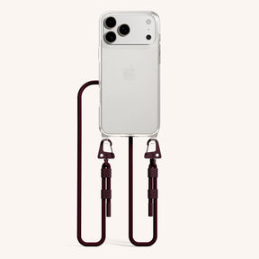 Handykette mit Karabinerband in Clear + Burgundy