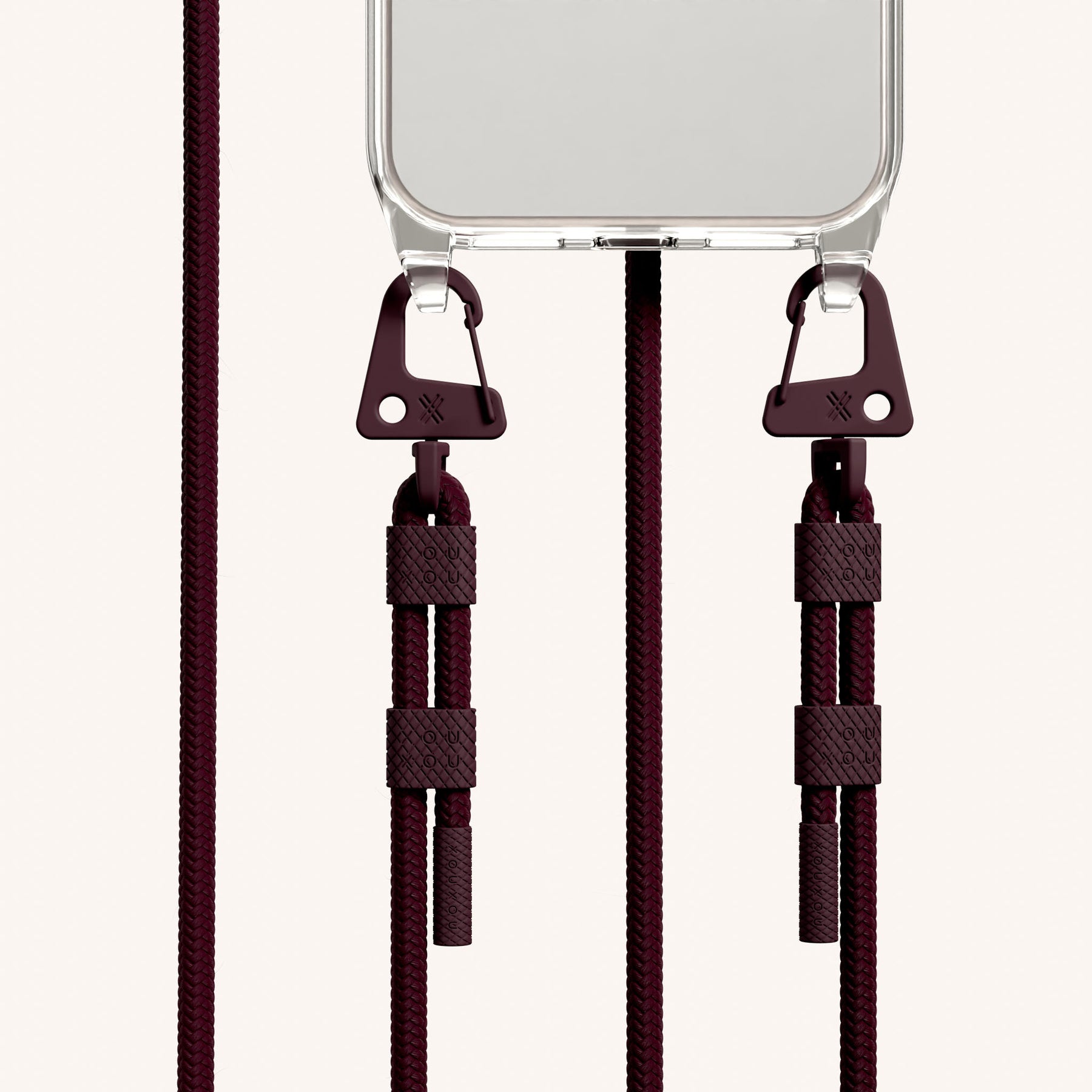 Handykette mit Karabinerband in Clear + Burgundy