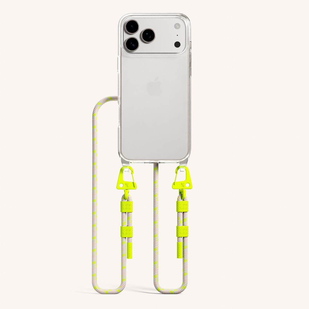 Phone Necklace with Carabiner Rope for iPhone 18 Pro Max without MagSafe in Clear + Neon Camouflage Total View | XOUXOU #phone model_iphone 18 pro max