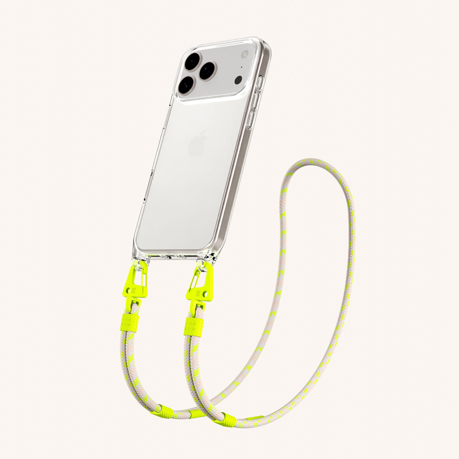 Handykette mit Karabinerband in Clear + Neon Camouflage