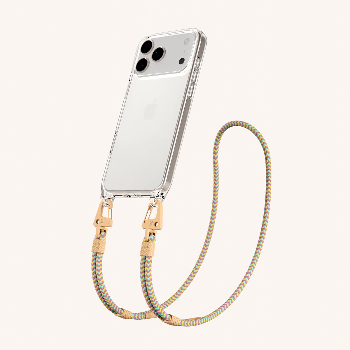 Phone Necklace with Carabiner Rope for iPhone 18 Pro Max without MagSafe in Clear + Palm Springs Perspective View | XOUXOU #phone model_iphone 18 pro max