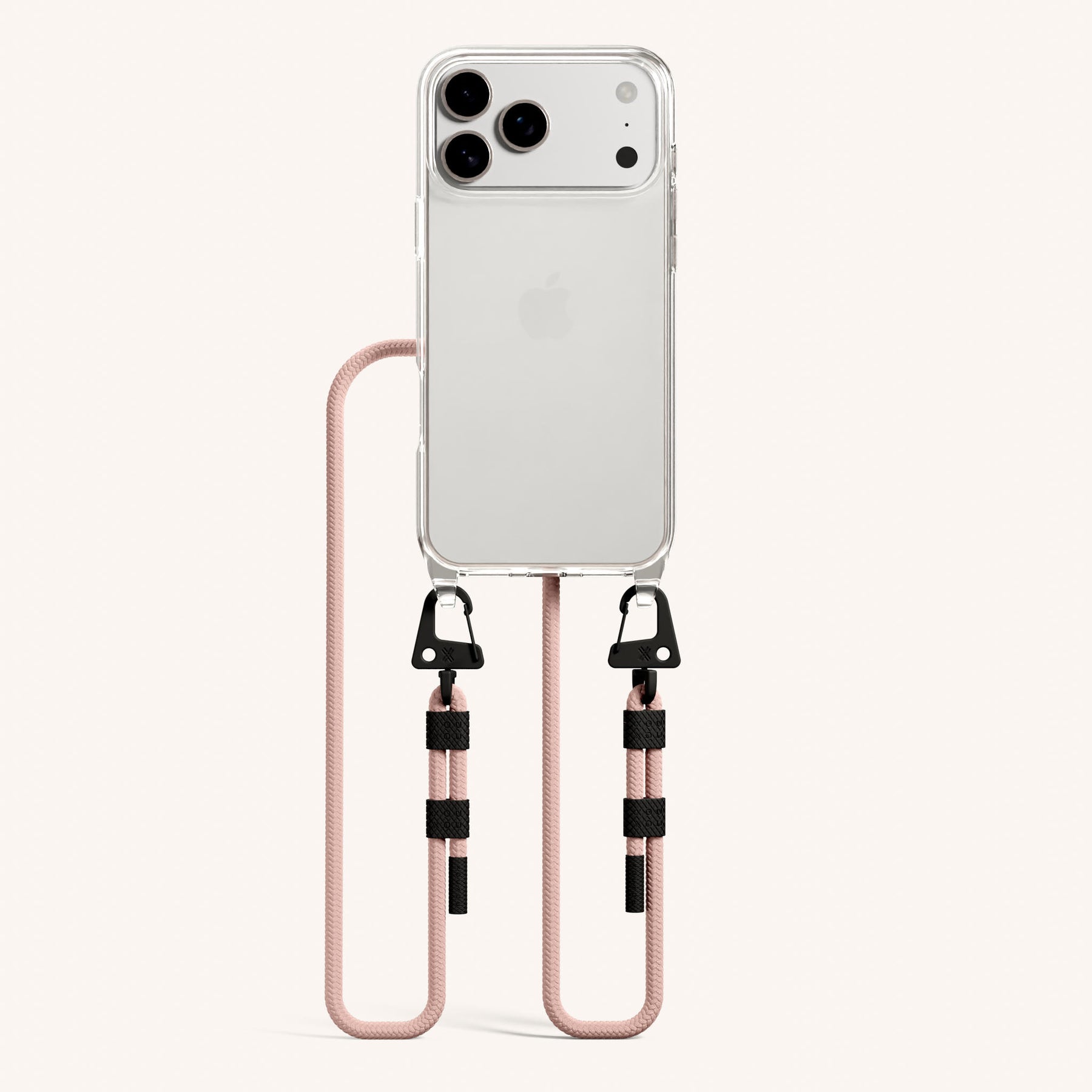 Handykette mit Karabinerband in Clear + Altrosa