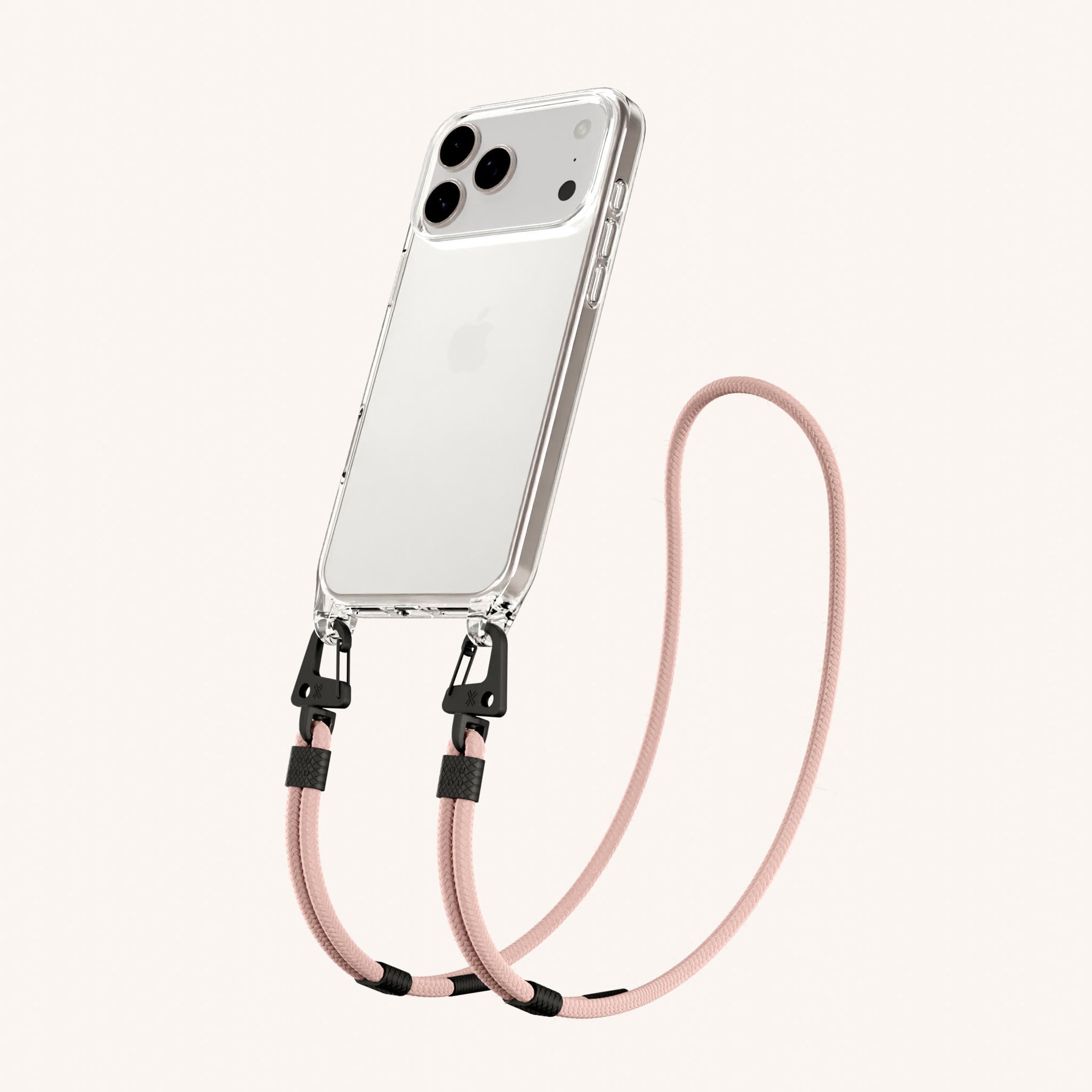 Handykette mit Karabinerband in Clear + Altrosa