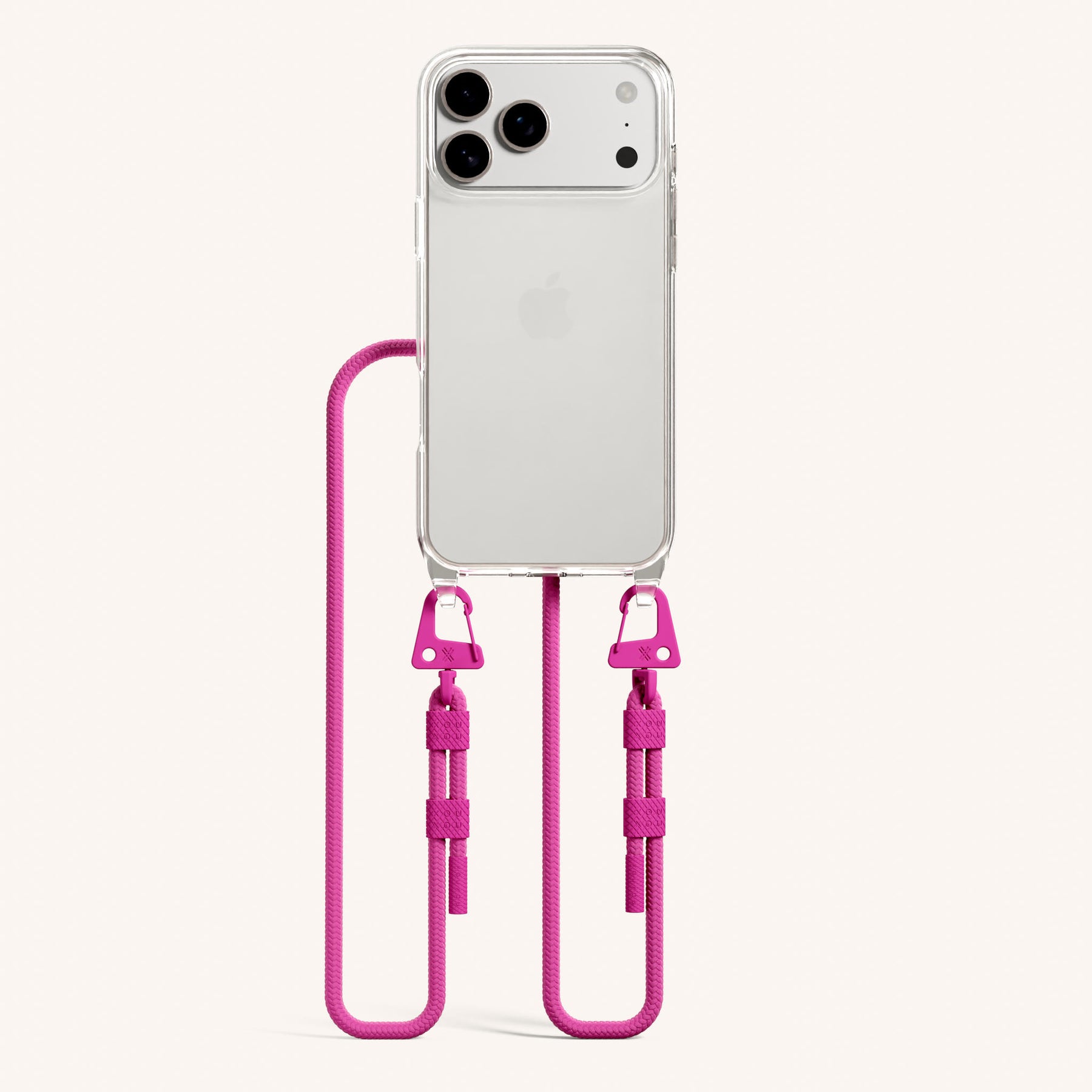 Handykette mit Karabinerband in Clear + Power Pink
