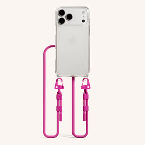 Handykette mit Karabinerband in Clear + Power Pink