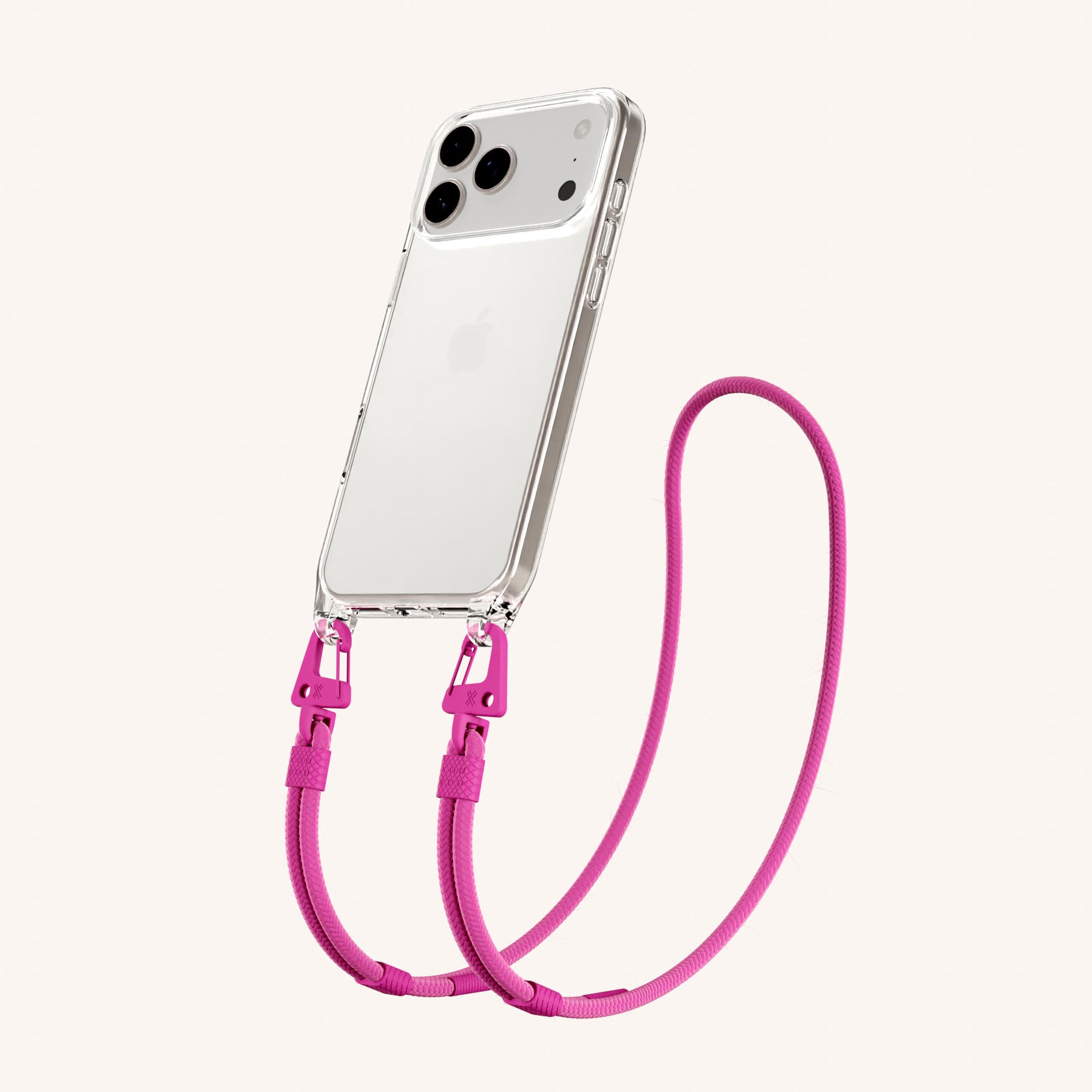 Handykette mit Karabinerband in Clear + Power Pink