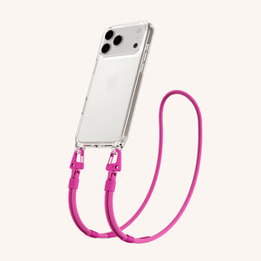Handykette mit Karabinerband in Clear + Power Pink