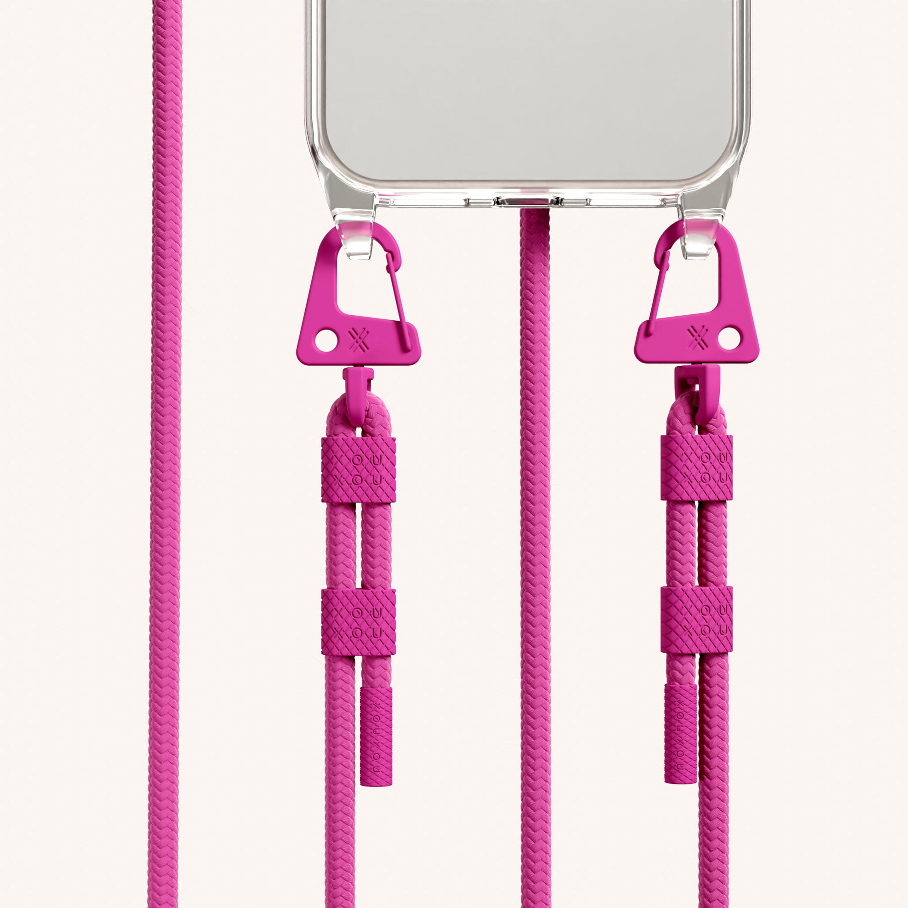 Handykette mit Karabinerband in Clear + Power Pink