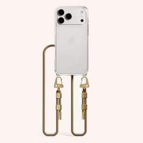Handykette mit Karabinerband in Clear + Taupe