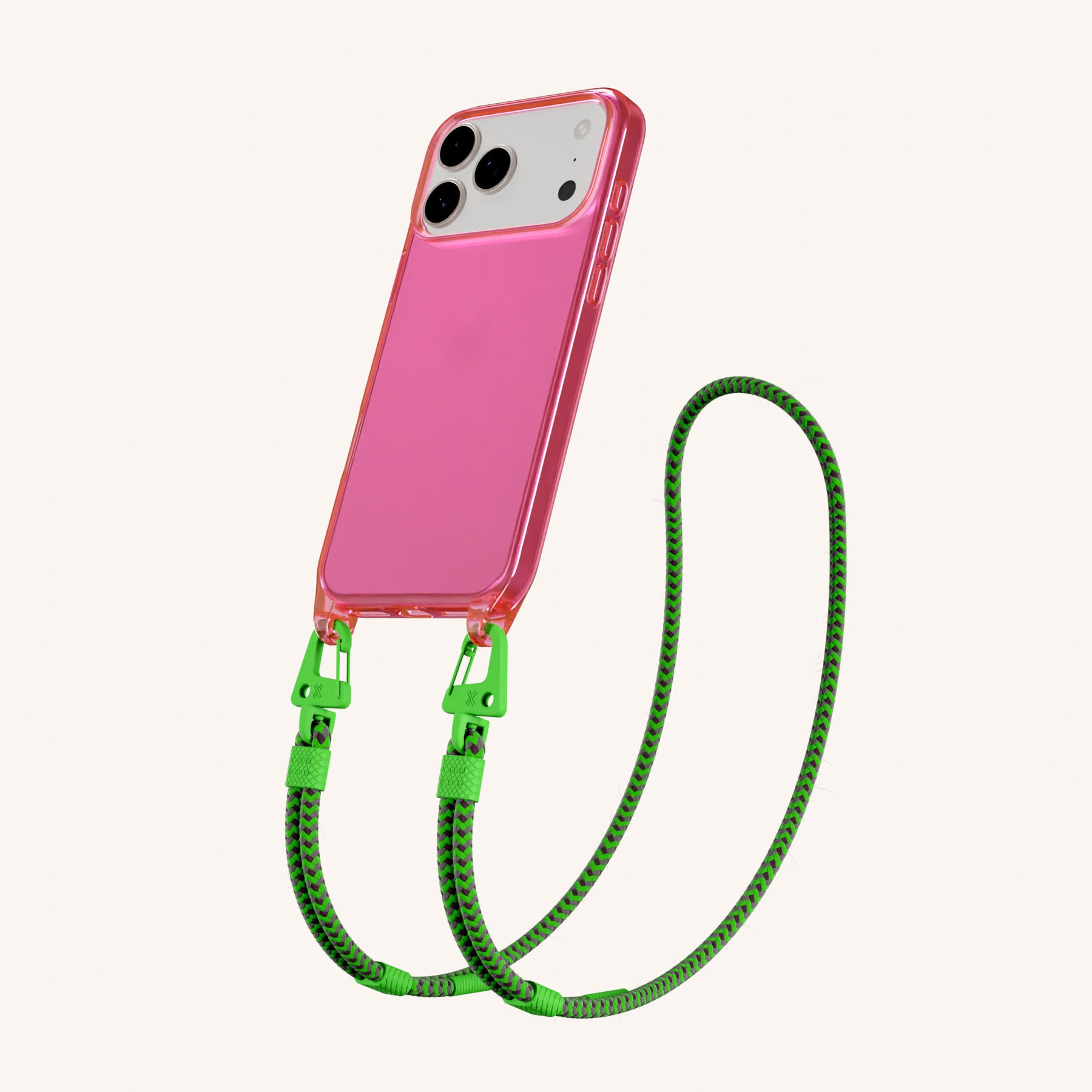 Handykette mit Karabinerband in Cyber Pink Clear + Acid