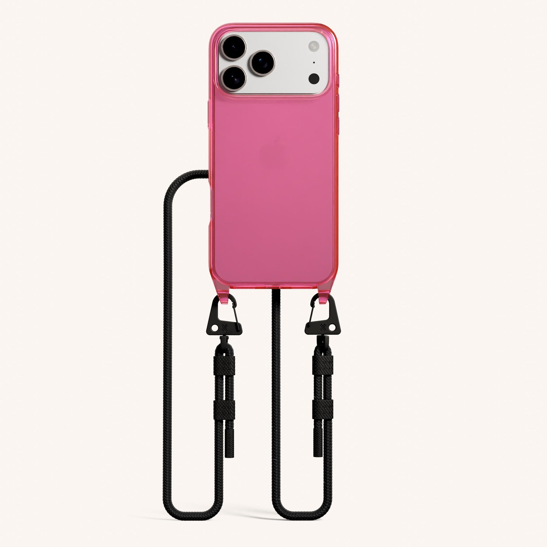 Handykette mit Karabinerband in Cyber Pink Clear + Schwarz