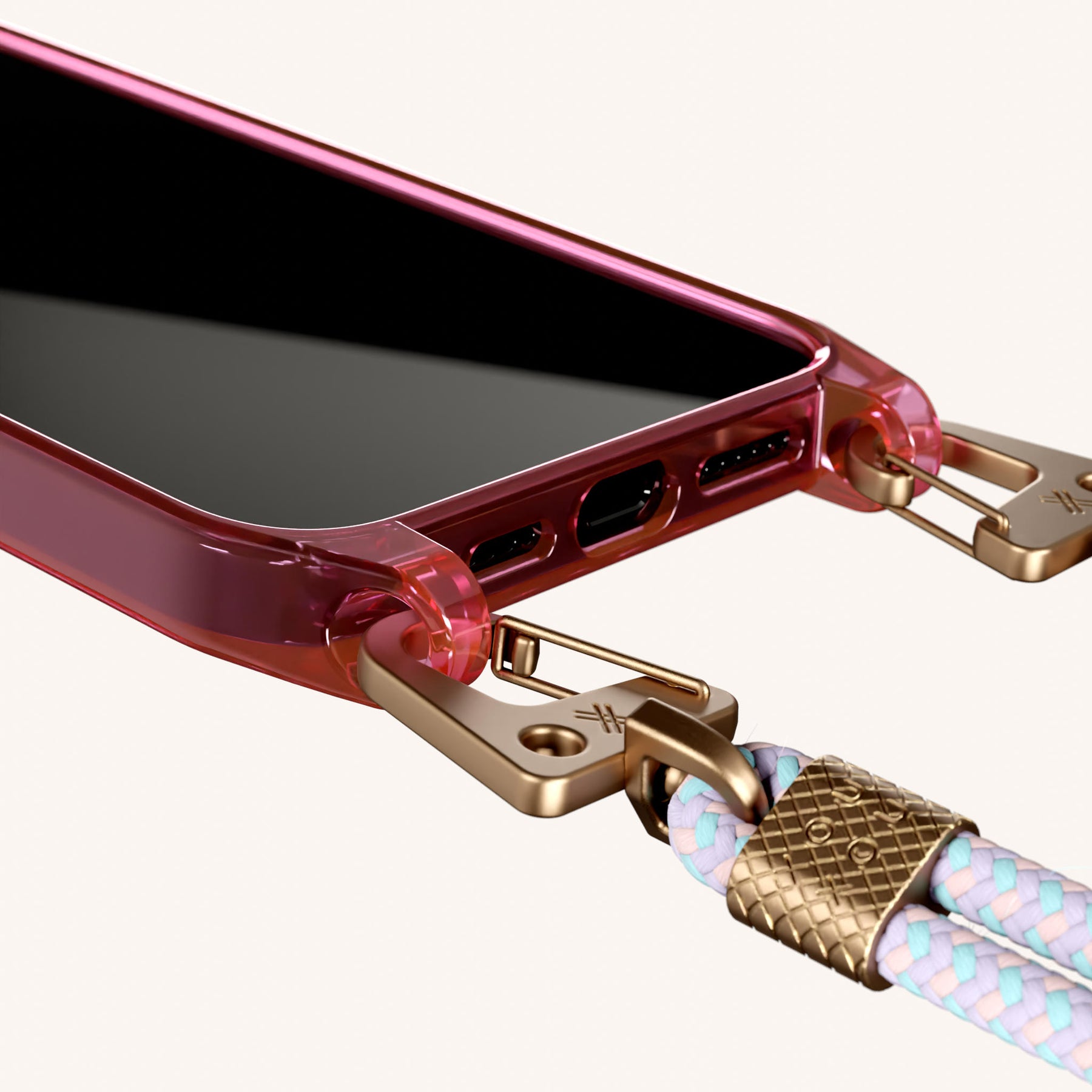 Handykette mit Karabinerband in Cyber Pink Clear + Vibrant Pastel