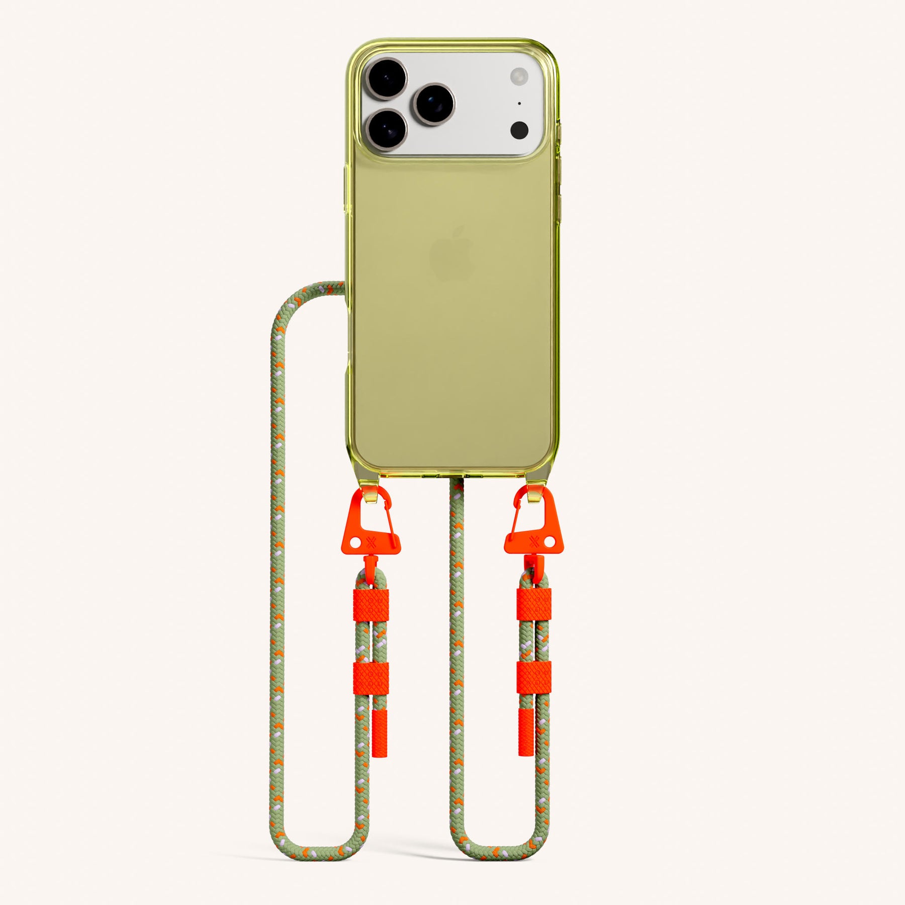 Handykette mit Karabinerband in Sunny Lime Clear + Orange Camouflage