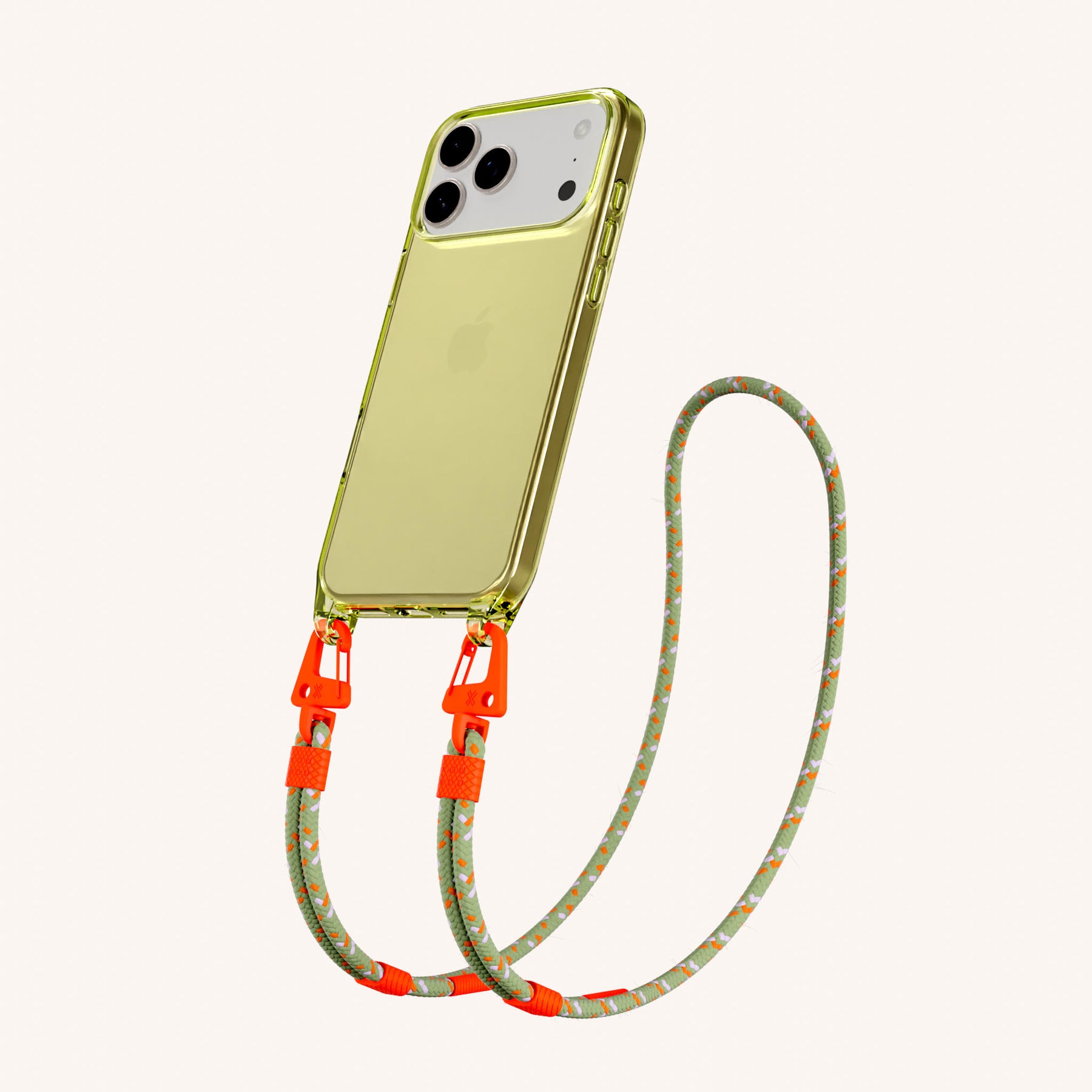 Handykette mit Karabinerband in Sunny Lime Clear + Orange Camouflage