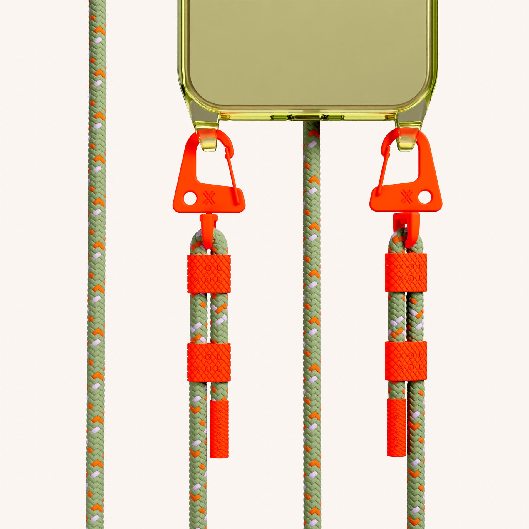Handykette mit Karabinerband in Sunny Lime Clear + Orange Camouflage