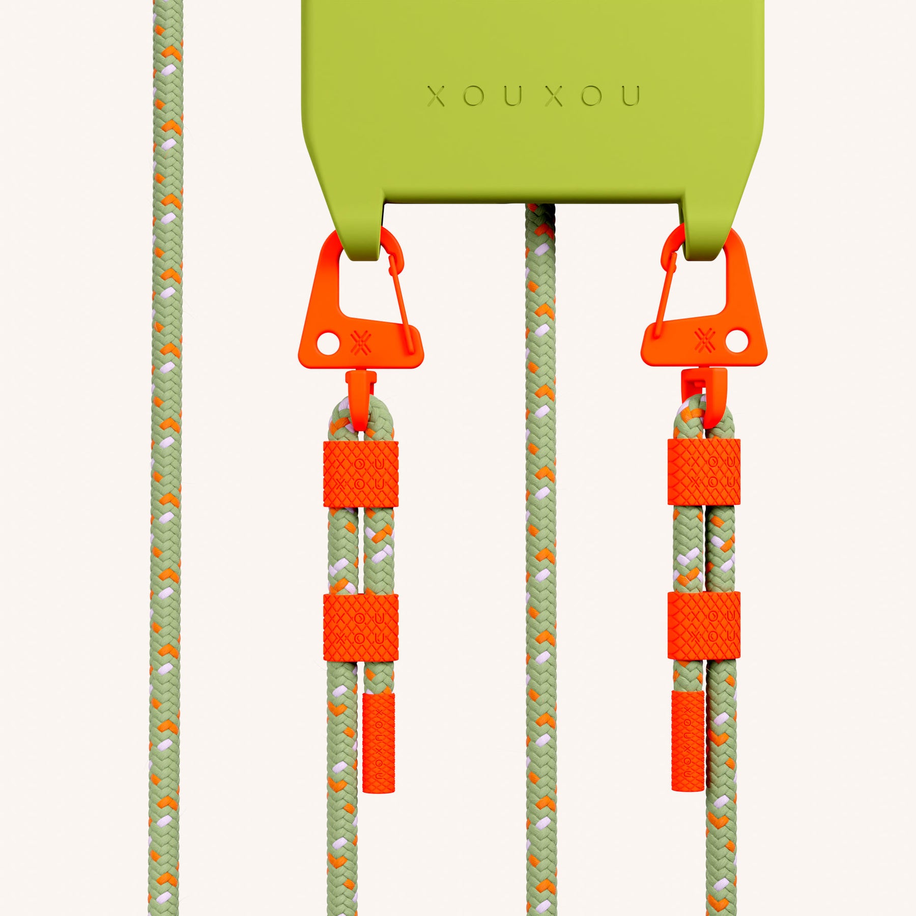 Handykette mit Karabinerband in Olive + Orange Camouflage