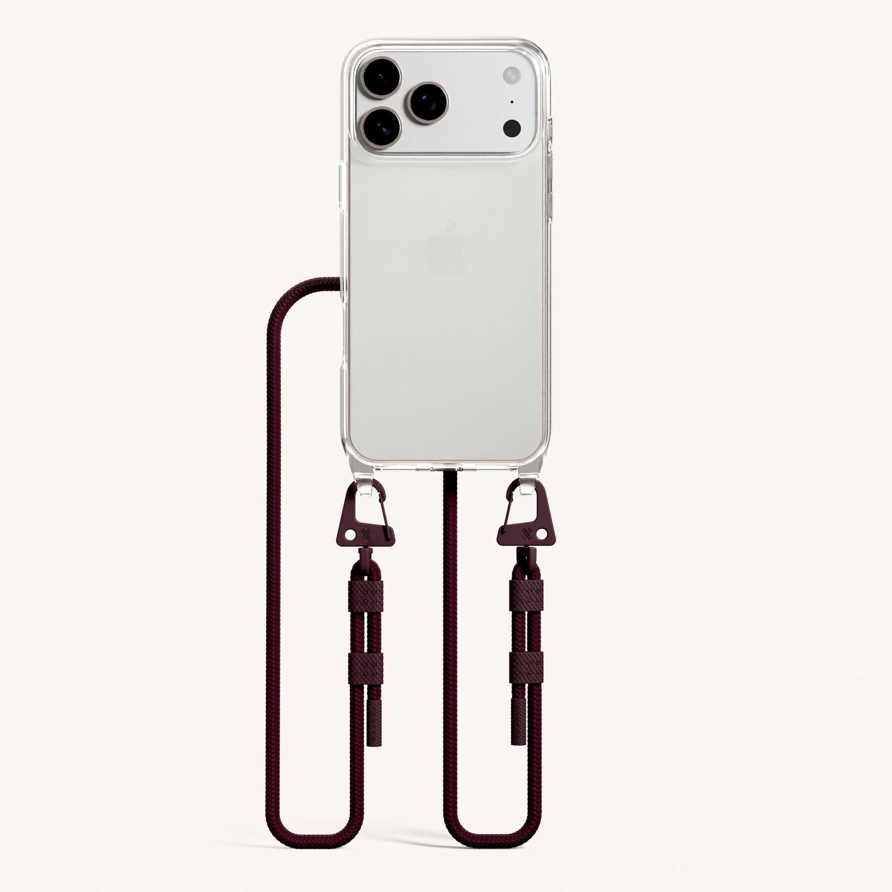 Handykette mit Karabinerband in Clear + Burgundy