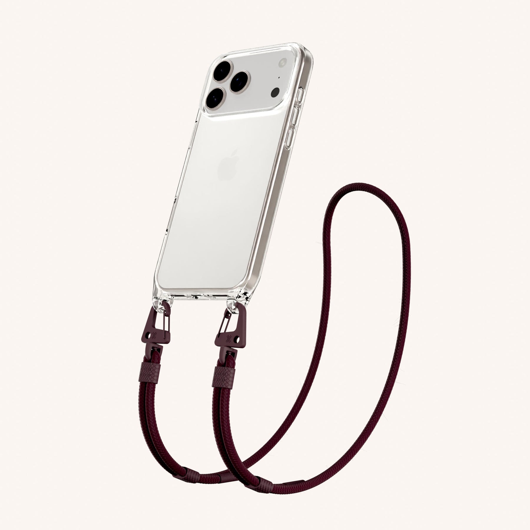 Handykette mit Karabinerband in Clear + Burgundy