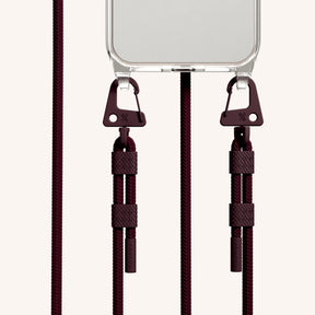 Handykette mit Karabinerband in Clear + Burgundy