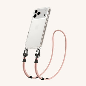 Handykette mit Karabinerband in Clear + Altrosa
