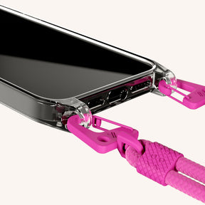Handykette mit Karabinerband in Clear + Power Pink