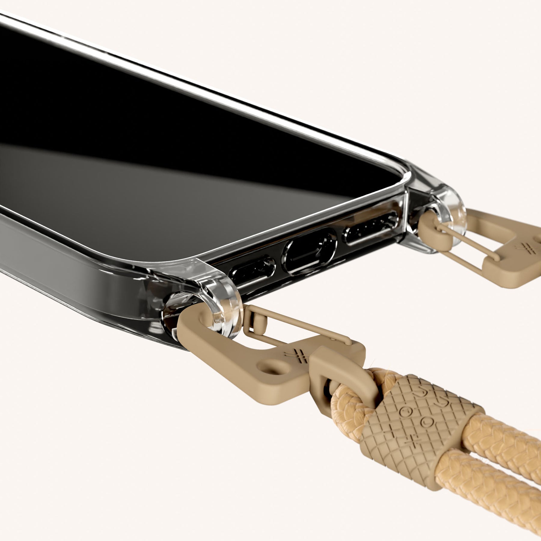 Handykette mit Karabinerband in Clear + Sand