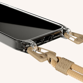 Handykette mit Karabinerband in Clear + Sand