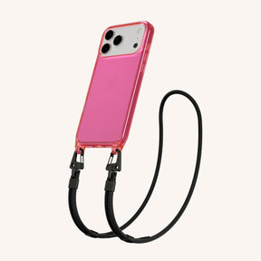 Handykette mit Karabinerband in Cyber Pink Clear + Schwarz