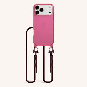 Handykette mit Karabinerband in Cyber Pink Clear + Burgundy