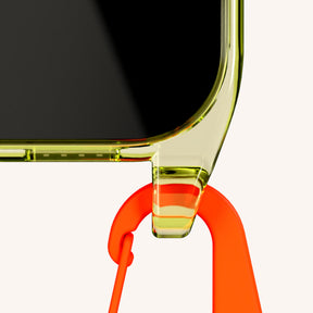 Handykette mit Karabinerband in Sunny Lime Clear + Orange Camouflage