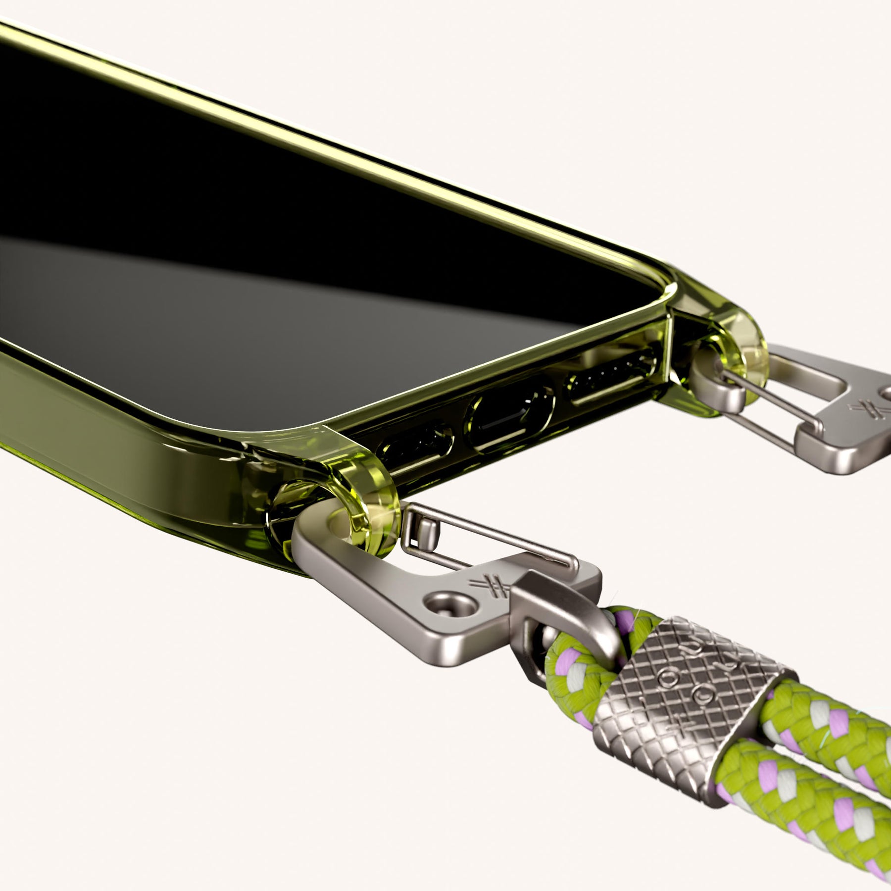 Handykette mit Karabinerband in Sunny Lime Clear + Spotted Olive