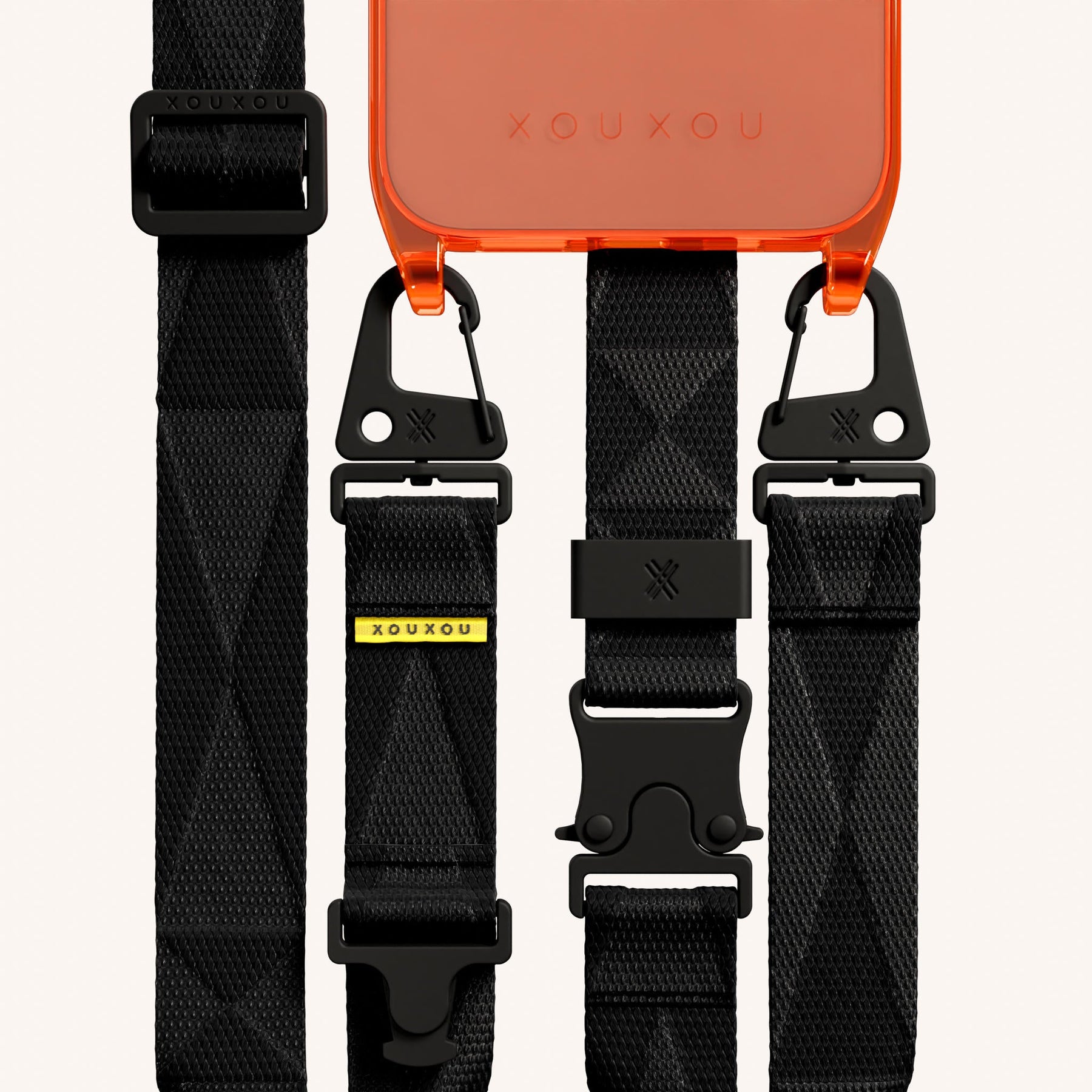 Phone Necklace with Lanyard in Neon Orange Clear + Black